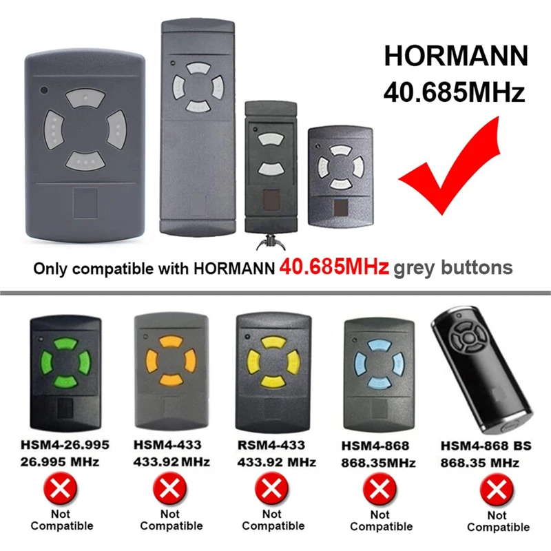 40.685MHz Handheld Transmitter for HSM2 Clone HSM4 HSE2 HS2 Garage Door Remote Control 4 Channel Grey Button