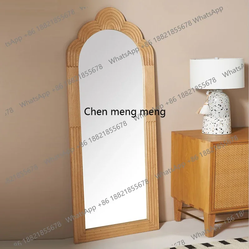 

European arched full-body full-length mirror retro carved log floor mirror household stable wall-mounted decorative mirror