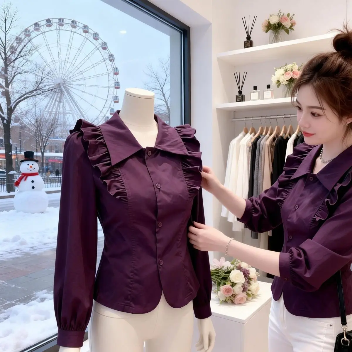 

Ретро-топ с рюшами и пэчворком, новая весенняя коллекция, модный универсальный топ с длинными рукавами, стройнящий силуэт, многослойная женская одежда