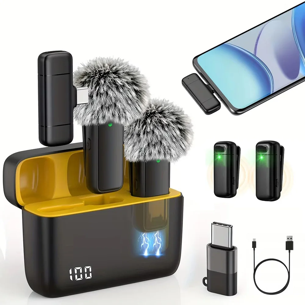 Nouveau microphone cravate stéréo sans fil portable avec suppression du bruit et étui de chargement pour téléphones iPhone et Android, et appareils portables