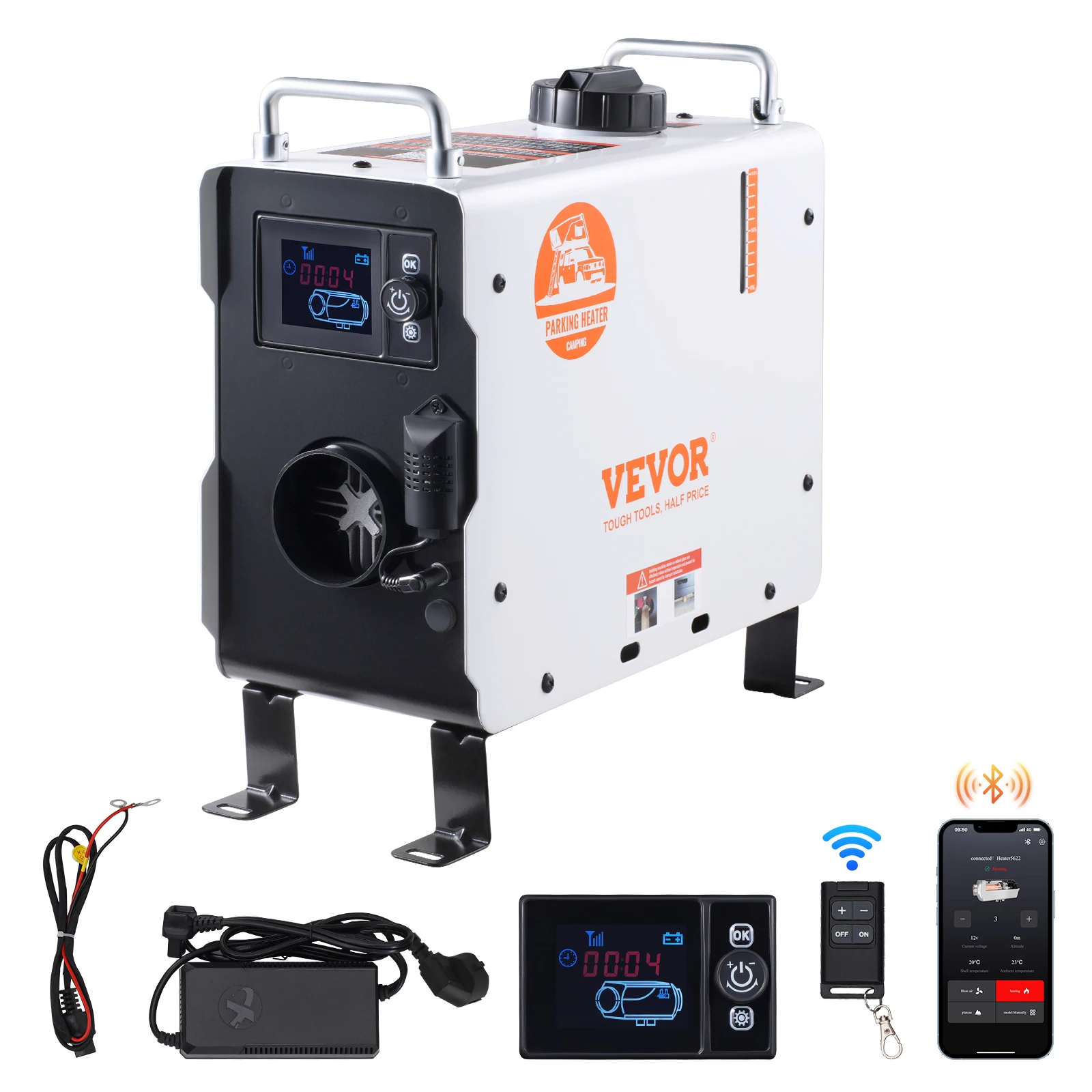 VEVOR 2KW Diesel Heater, 12V/24V All in One Diesel Air Heater, with Bluetooth APP Control, Remote Control and Display Screen