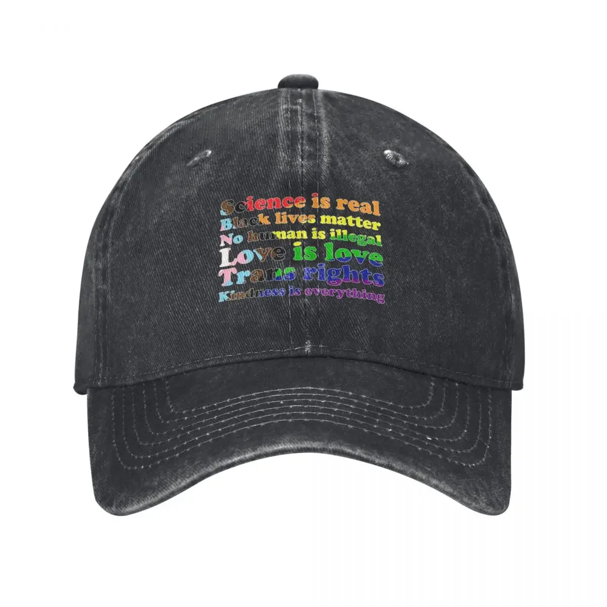 

Progress Pride Flag Science is real Black lives matter Love is love Trans rights Baseball Cap Snap Back Hat Man Women's