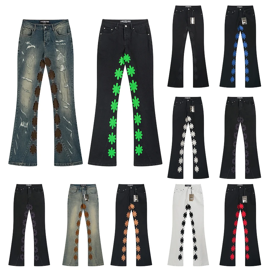 

Европейские и американские модные расклешенные брюки Lostshdws Джинсовые брюки Four Seasons Эластичные узкие джинсы с вышивкой LOSTSHDWS