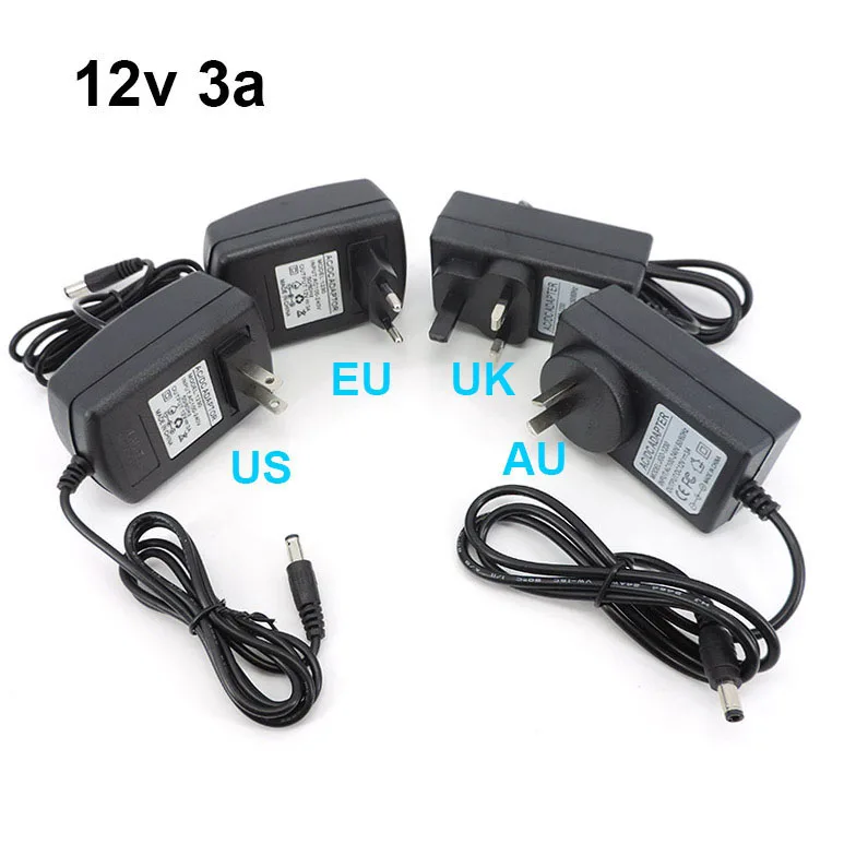 AC 220V TO 12V DC EU US AU UK Power Supply 12V 3A volt 3000MA led light Transformer AC Power Adapter LED Driver for led strip t1