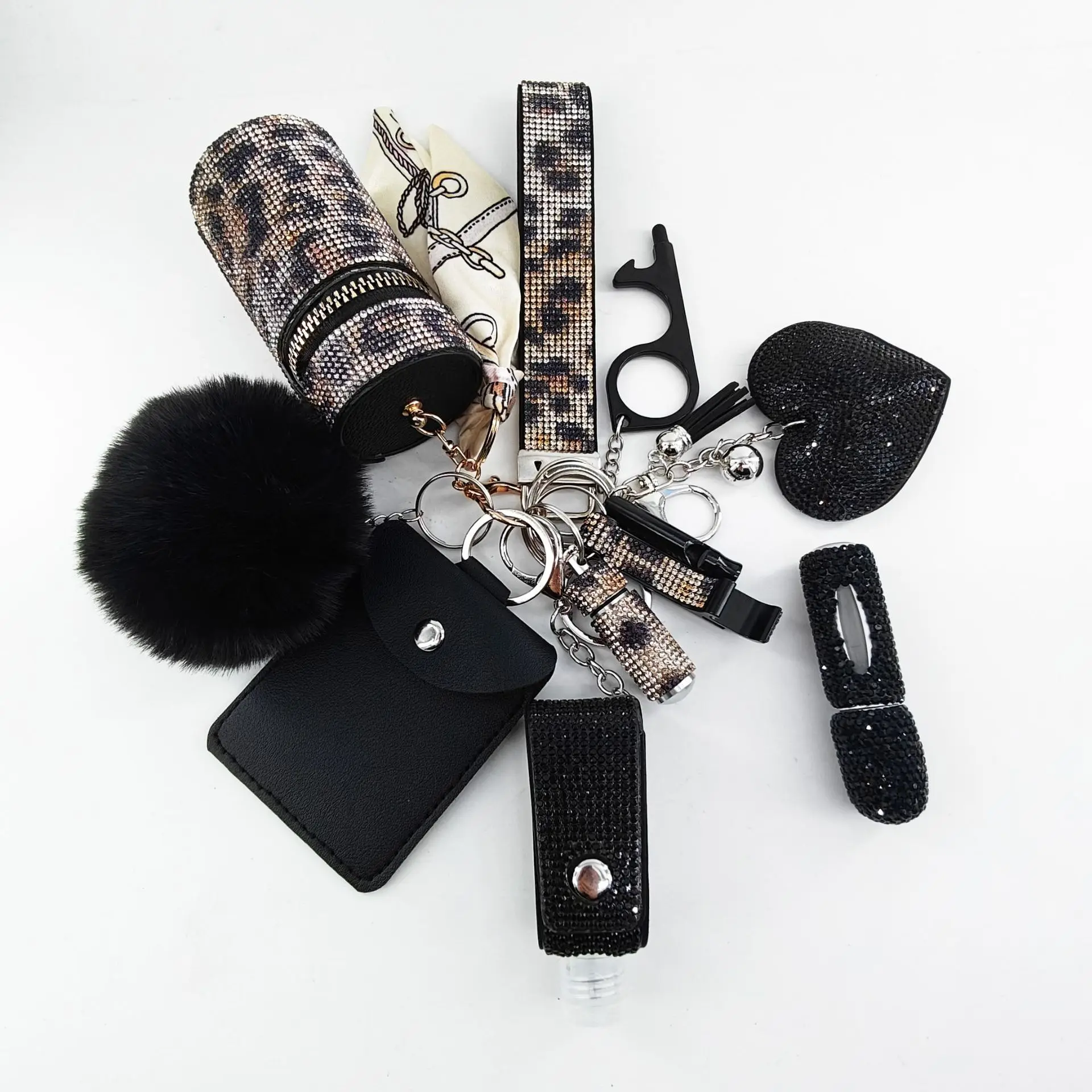 11-piece Women's Personal Safety Keychain Set, Edited Multi-function Keychain, Leopard Print Style, Perfect Holiday Gift