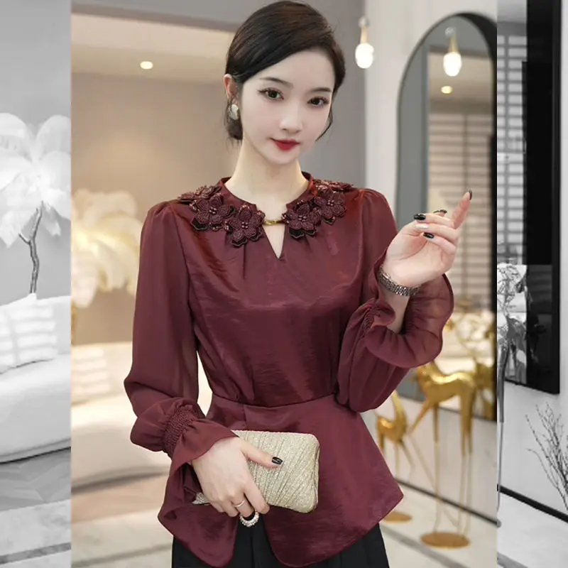 Frühherbst Neues Top Frühherbst Rundhals Langarm Modisches Temperament Langarmshirt Eleganter vielseitiger Pullover