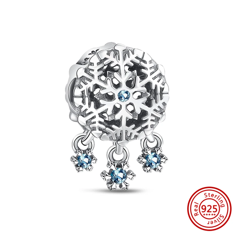 925 Sterling Silver Clear Zircon Snowflake Herbarium Sparkling Pave Beads Fit Original Pandora Charm Bracelet DIY Europe Jewelry