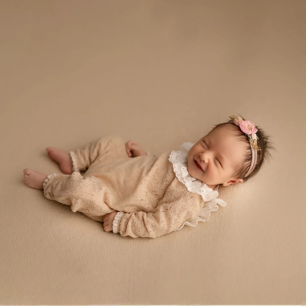 Newborn Photography Props Lace Romper Baby Girl Photoshoot Outfit Studio Tulle Jumpsuit Infant Portrait Clothing Set