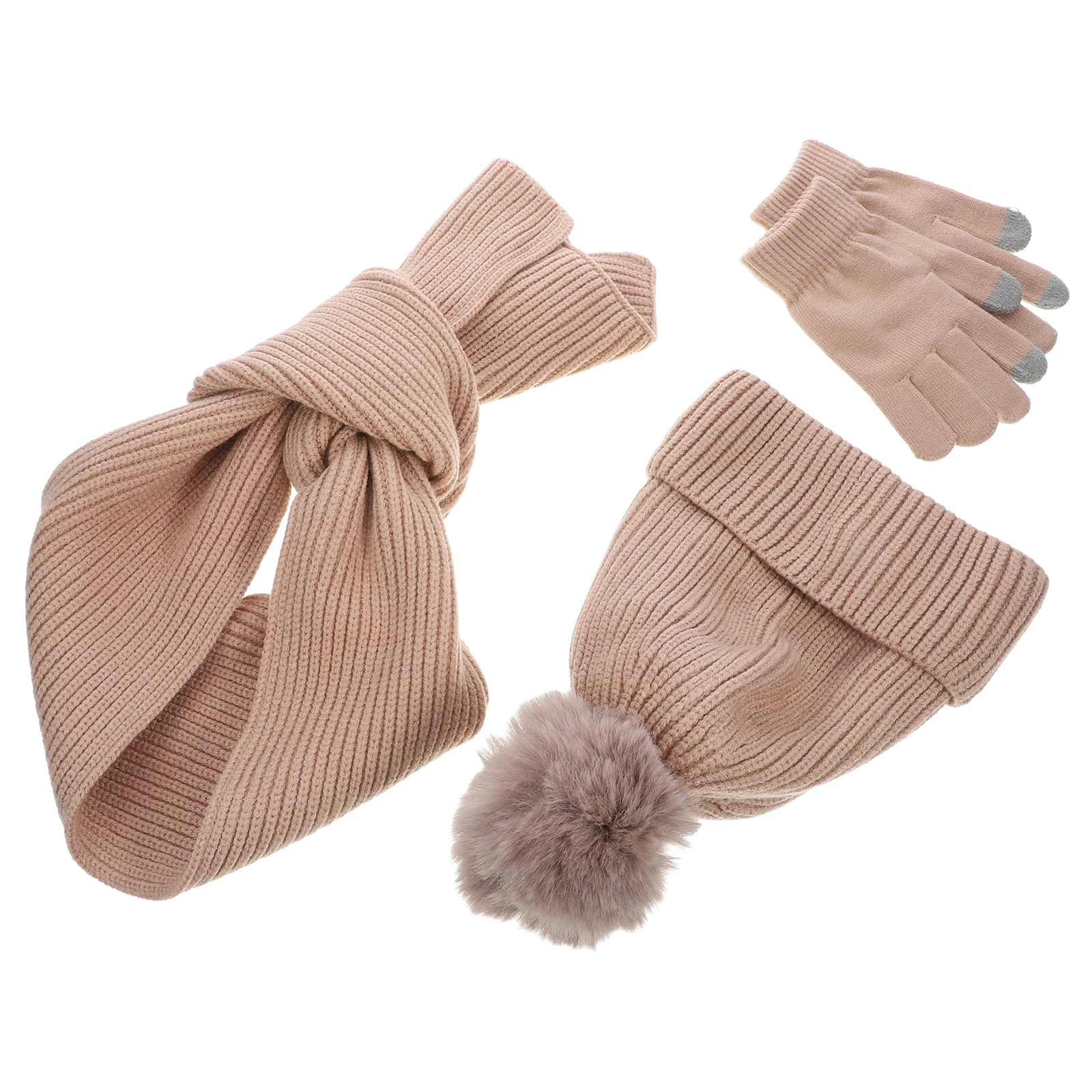 

1 Set Soft Touchscreen Gloves Hat Scarf Women Winter Warm Costume for Outdoor Fun