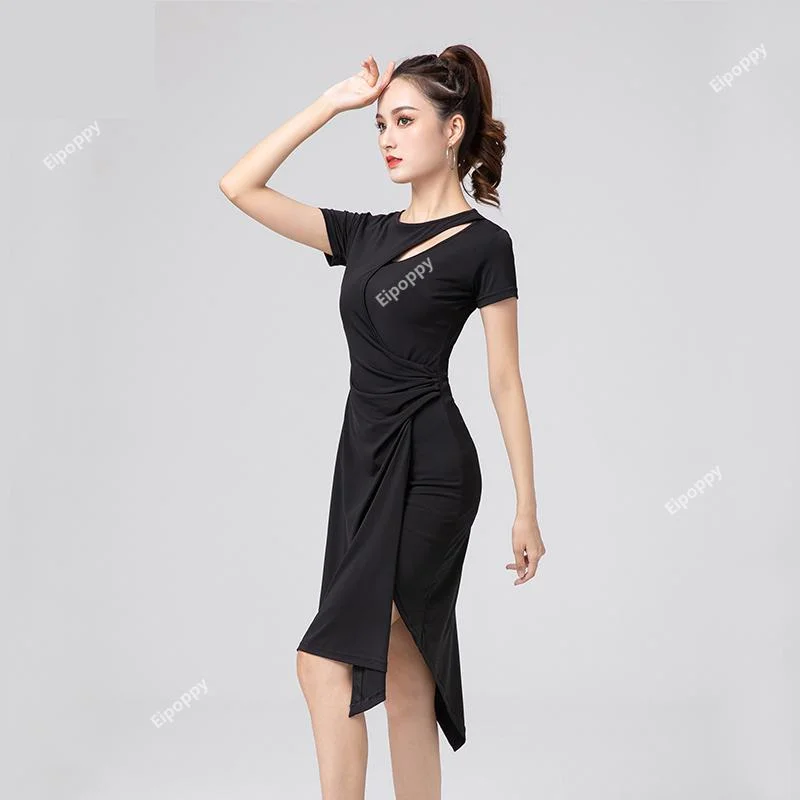 Sexy Short-sleeve Hollow Latin Dance One-piece Dress For Women Ballroom Tango Cha Cha Dance Skirt Latin Dance Competition Dress