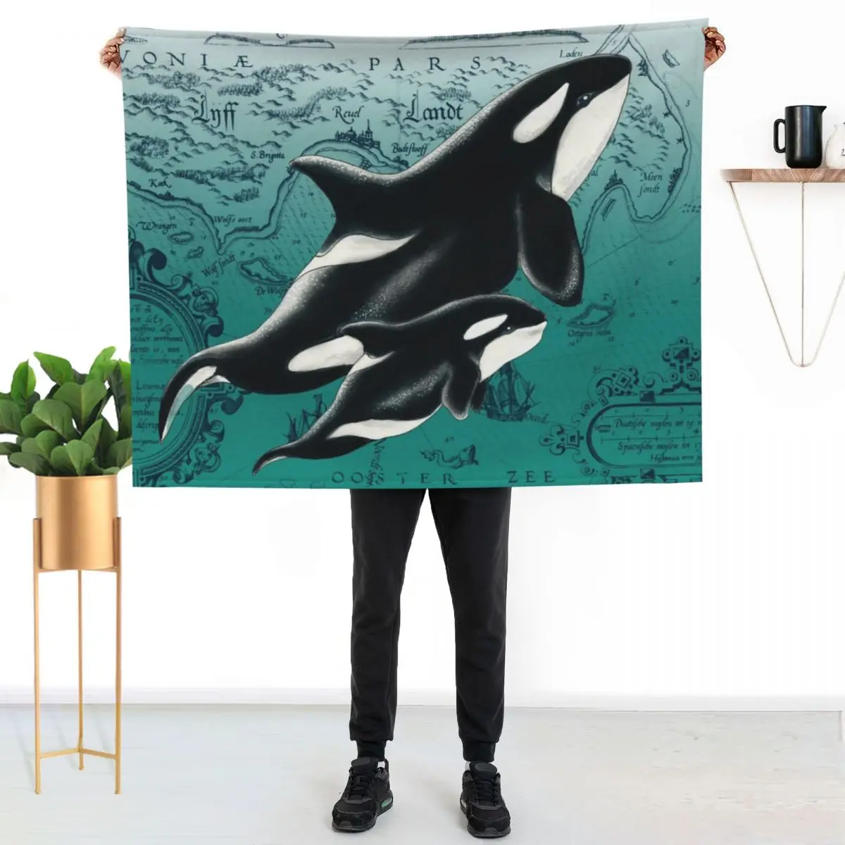 Orca Whales Love Family Yellow Sun Ink Throw Blanket Kid'S Softest Soft Plaid for babies manga Extra Large Throw Blankets
