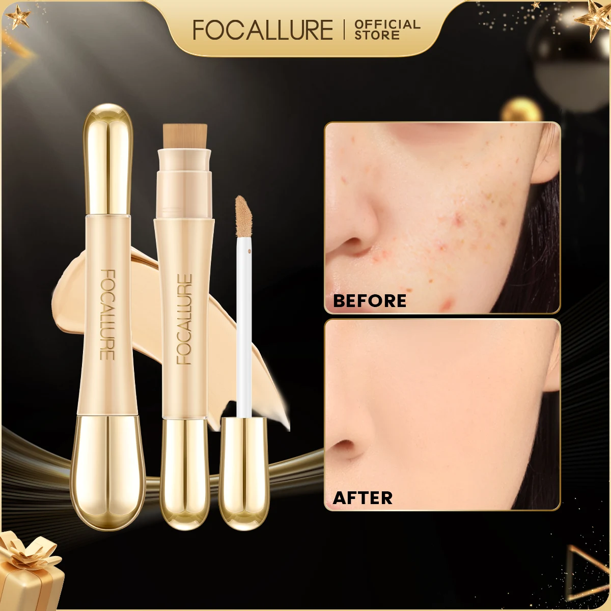 FOCALLURE Corretivo facial fosco impecável, cobertura completa de longa duração, creme de base líquida para cosméticos de maquiagem facial