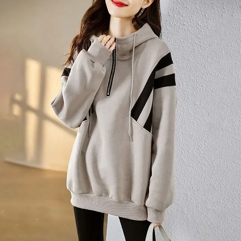 

Casual With Zipper Full Zip Up Loose Women's Hooded Sweatshirts Baggy Female Top Korean Popular Clothes E Nice Color Emo Hoodies