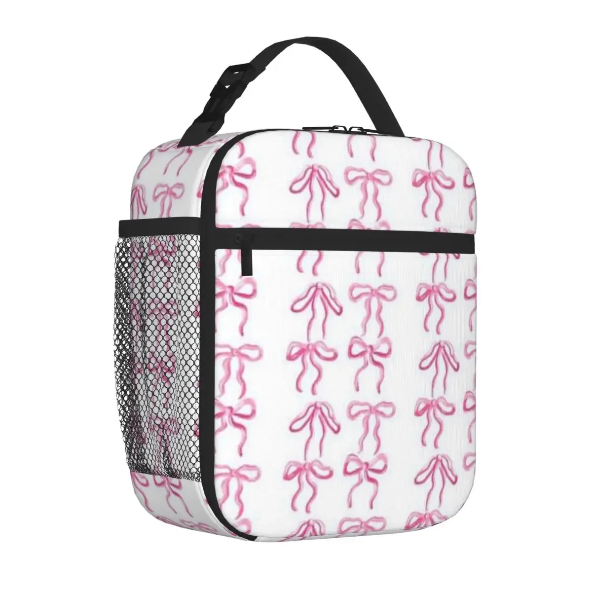 Bestselling 4 Pink Coquette Ribbons Ruffled Cooler Lunch Bag Daily Snack Storage Thermal Tote