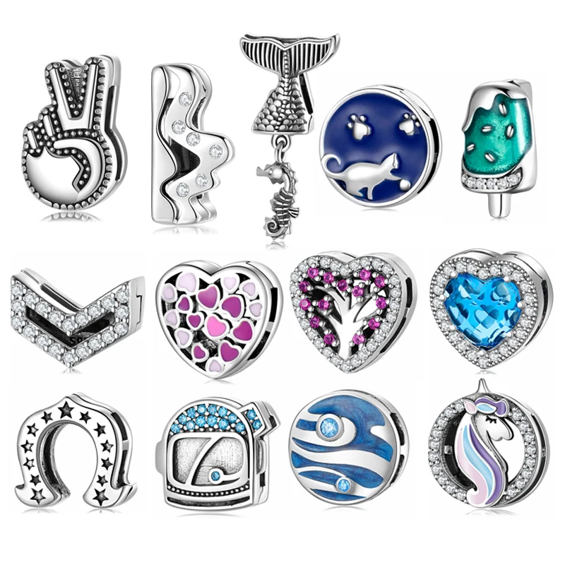 

Genuine 925 Sterling Silver Heart Shape CZ Round Charms Clip Beads Fit Women Reflection Charm Bracelet Bead Jewelry Making