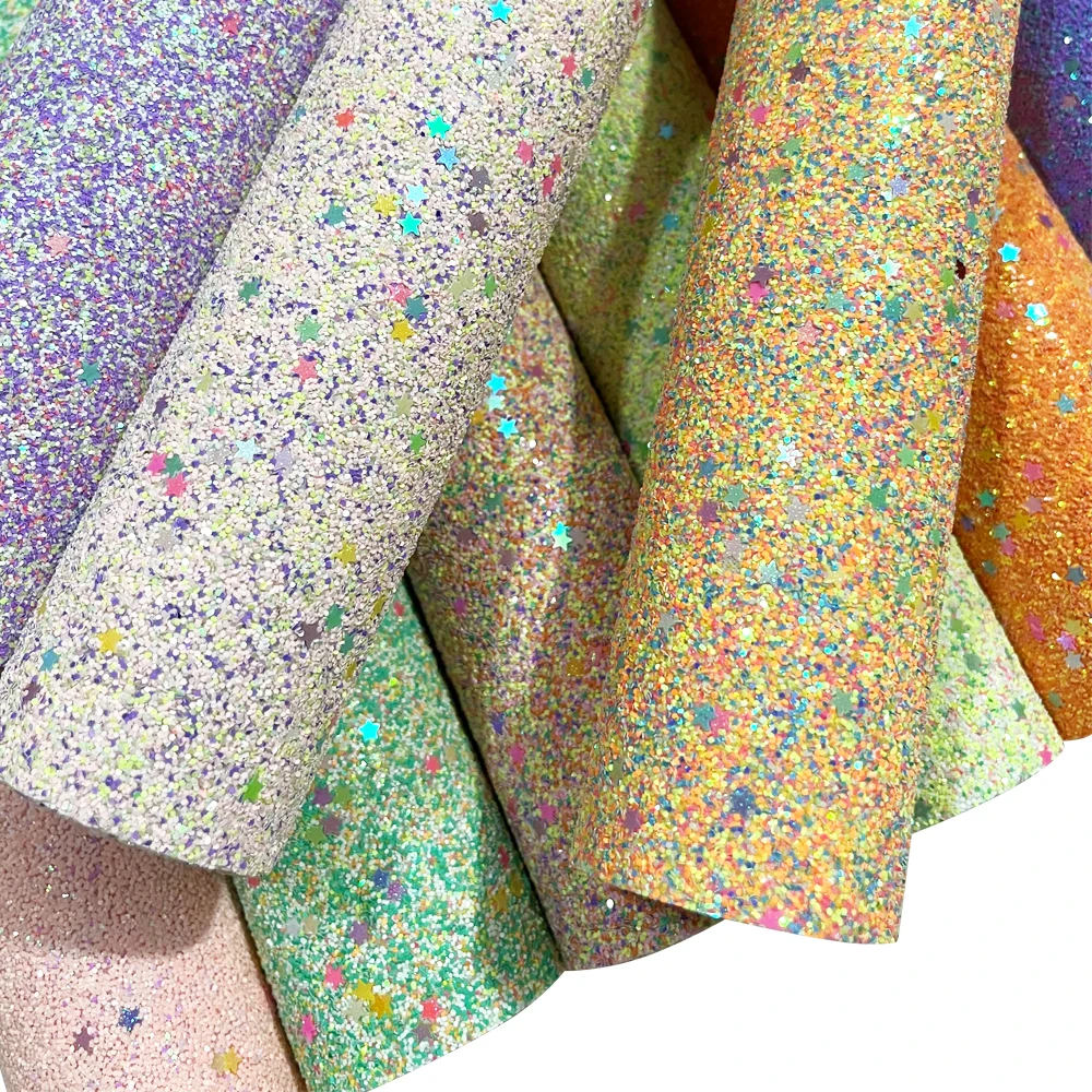 QIBU 22*30cm Colorful Chunky Glitter Fabric Bright Sequin Faux Leather Sheets for Crafts Bags Earring DIY Hairbow Accessories