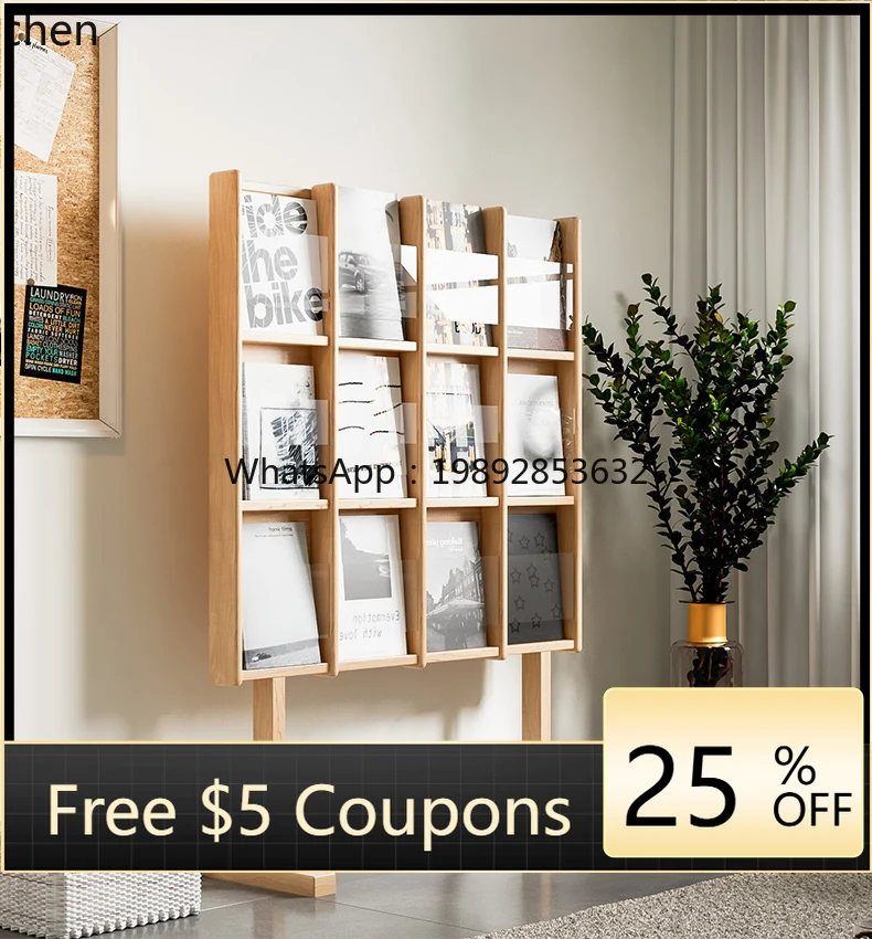 

WW Magazine Rack Solid Wood Reading Display Bookshelf Creative Acrylic Floor Newspaper CD Rack