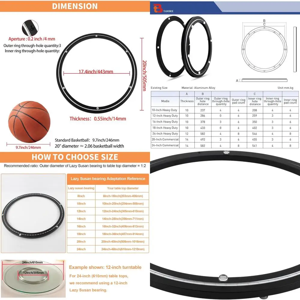 ฐานหมุนแบบเงียบสำหรับโต๊ะอาหาร ขนาด 20 นิ้ว รับน้ำหนักได้ 450 ปอนด์ สำหรับงานหนัก ใช้สำหรับงาน DIY (สีดำ)