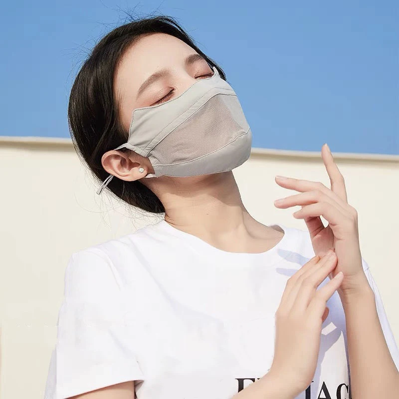 Mascarilla de protección solar para mujer y niña, máscara facial de seda de hielo, cubierta facial de malla transpirable para conducción,