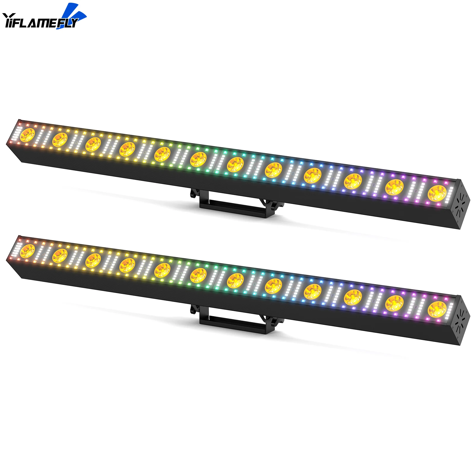 Yiflamefly 2Pcs 200W 12 LEDs RGB Strobe Beam Wall Washer Light DMX512 5/14/73 CH Voice control For Weddings Commercial Lighting