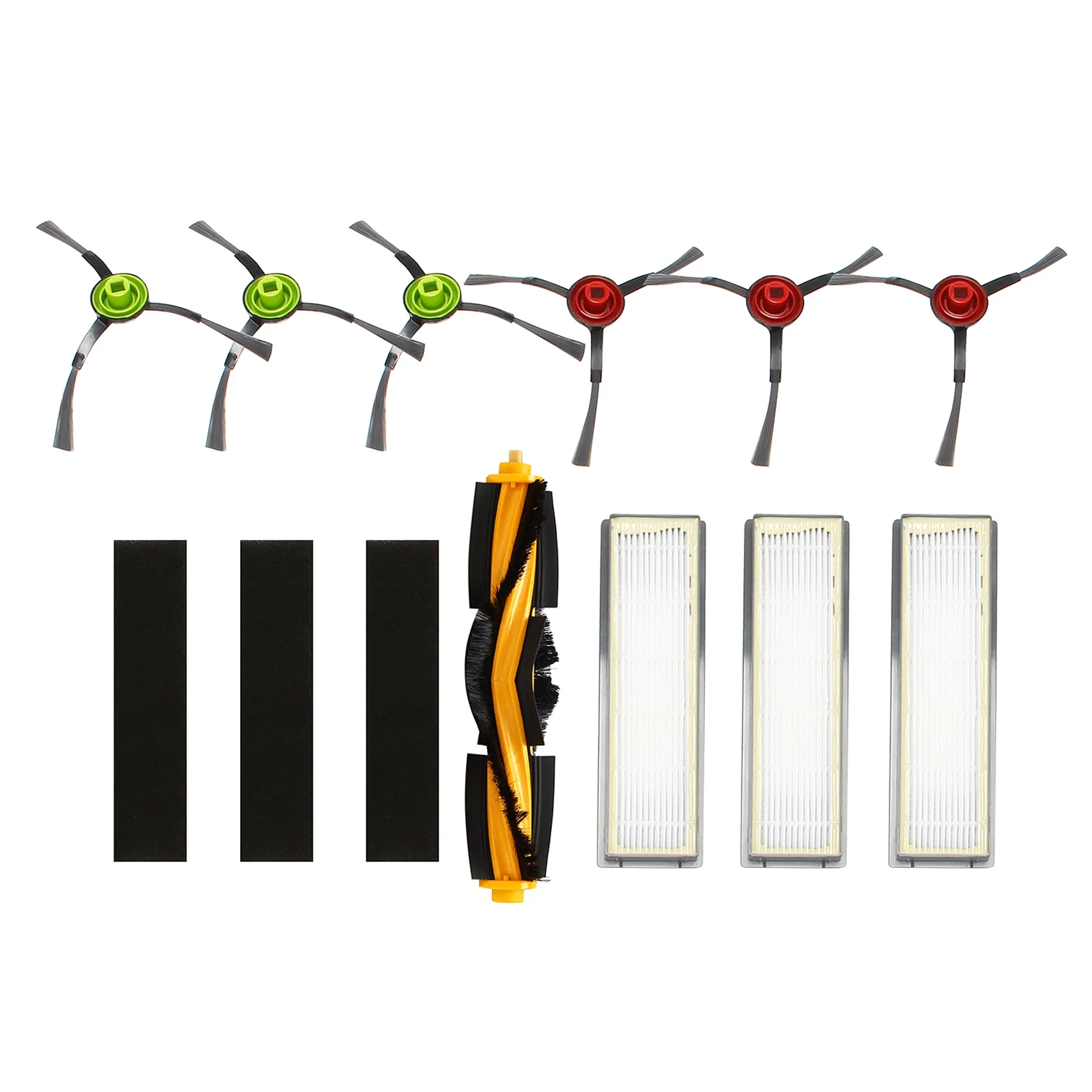 Комплект губчатых фильтров с роликовой боковой щеткой для деталей пылесоса Ecovacs Deebot OZMO 950 920, 1 роликовая щетка, 3 фильтра, 3 губки