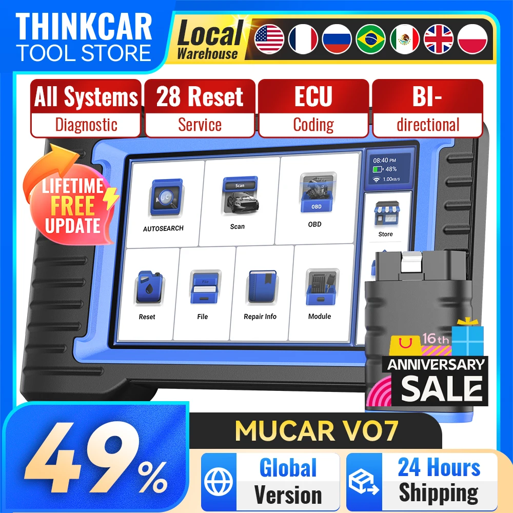 

Диагностический сканер MUCAR VO7 VO7S для полной диагностики автомобиля, OBD2, кодирование ЭБУ, активные тесты, 28 функций сброса, пожизненные бесплатные обновления, инструмент для диагностики автомобиля