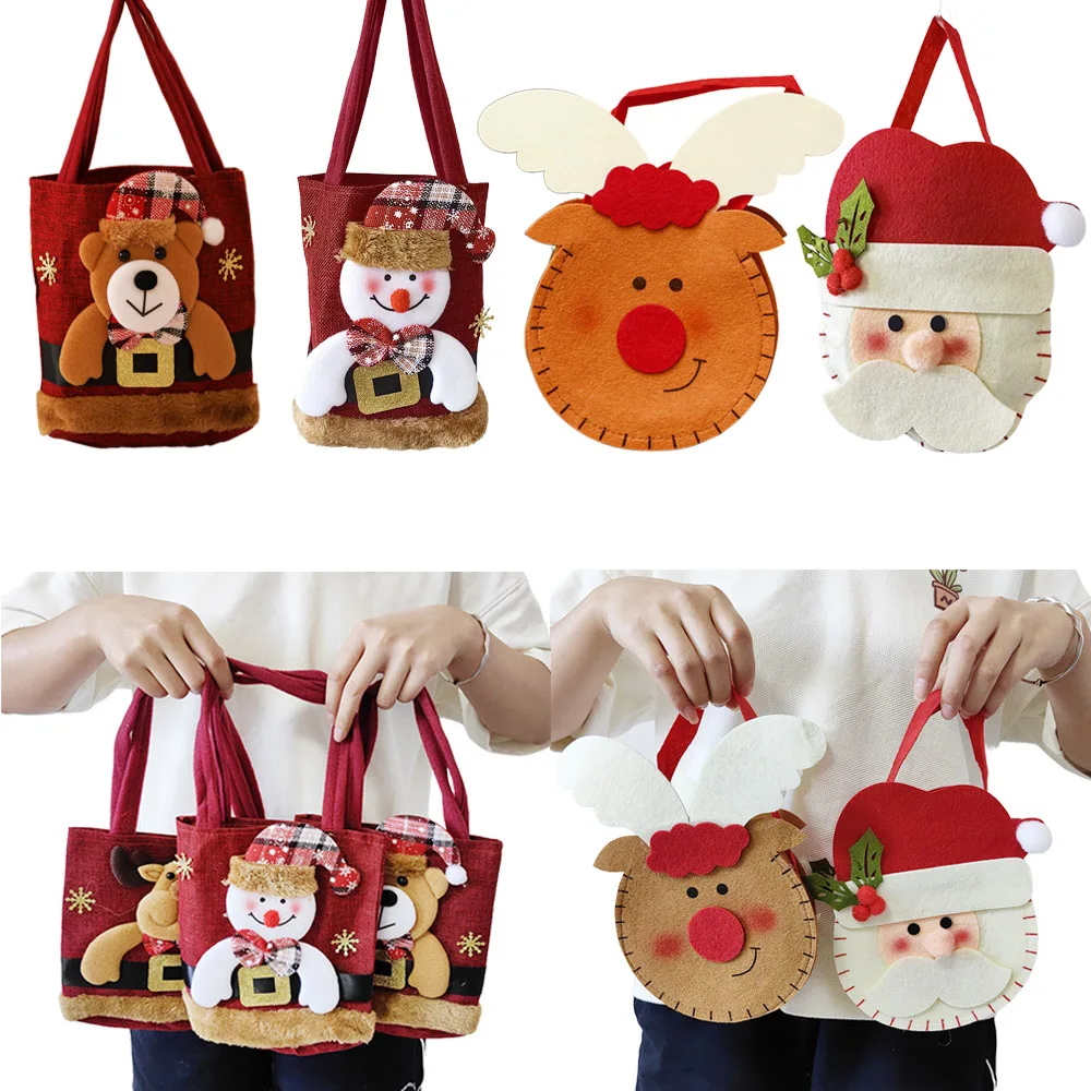 

10Pcs Kids Christmas Gift Package Bag Elk Snowman Santa Claus Apple Storage Bag Candy Wrapping Bags Xmas Favor Party Supplies