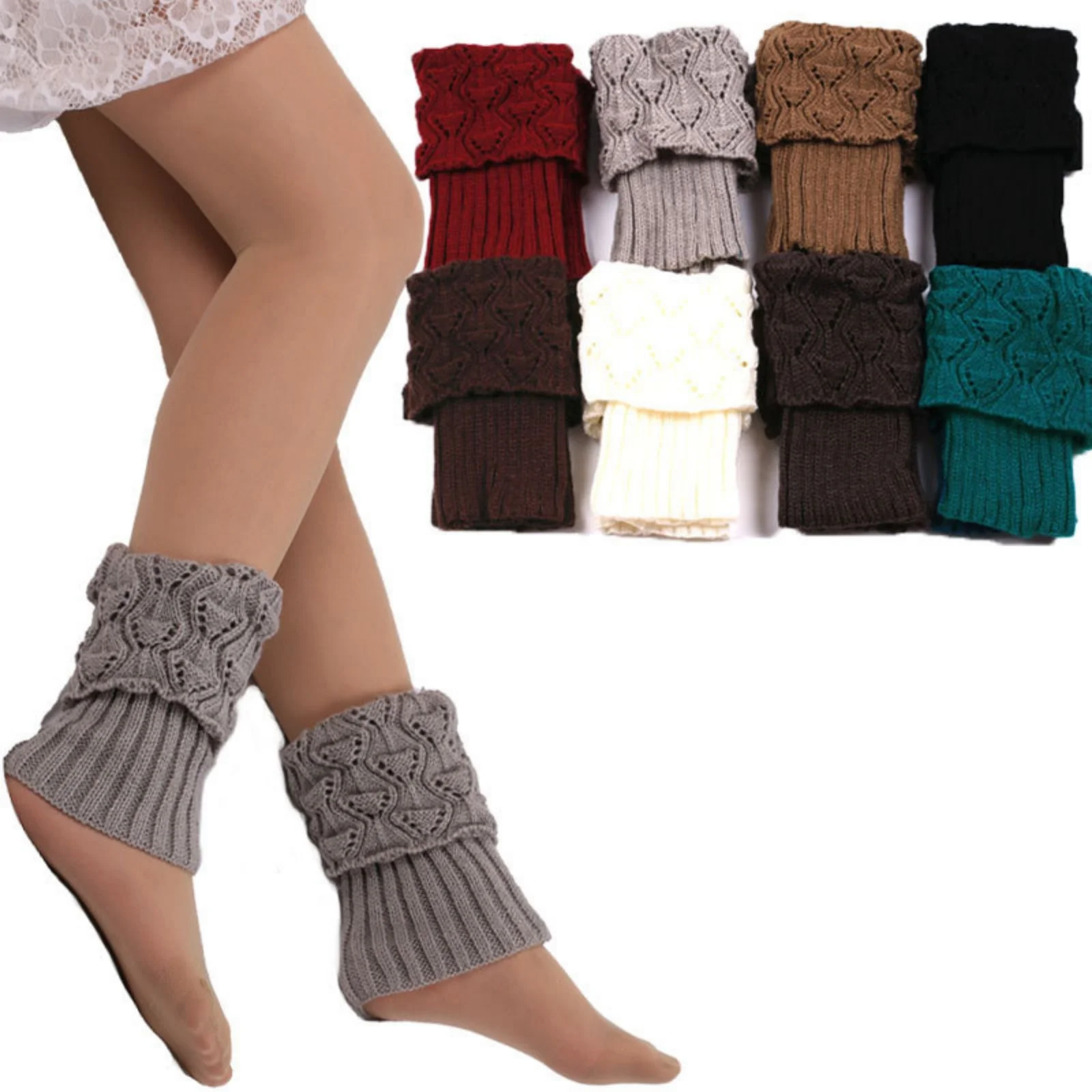 Solid Knitted Leg Warmer Short Leg Warmers Boot Cover Ladies Legging Crochet Foot Ankle Warmers Fashionable Dress Up Accessories