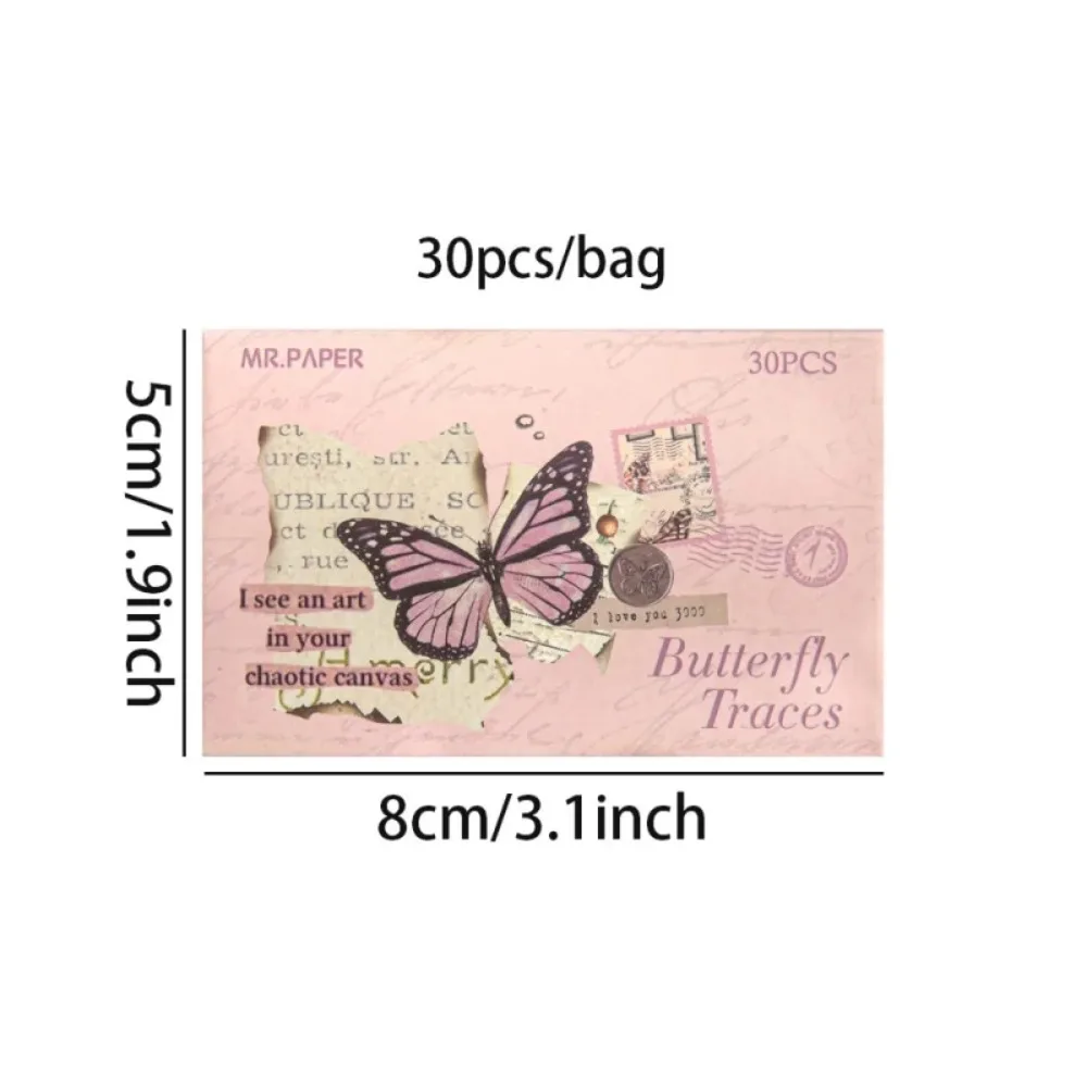 Mr. Paper 6 Style 30 Pcs/pack Vintage Copper Boxed Butterfly Stickers Journal Decoration DIY Stationery Sticker