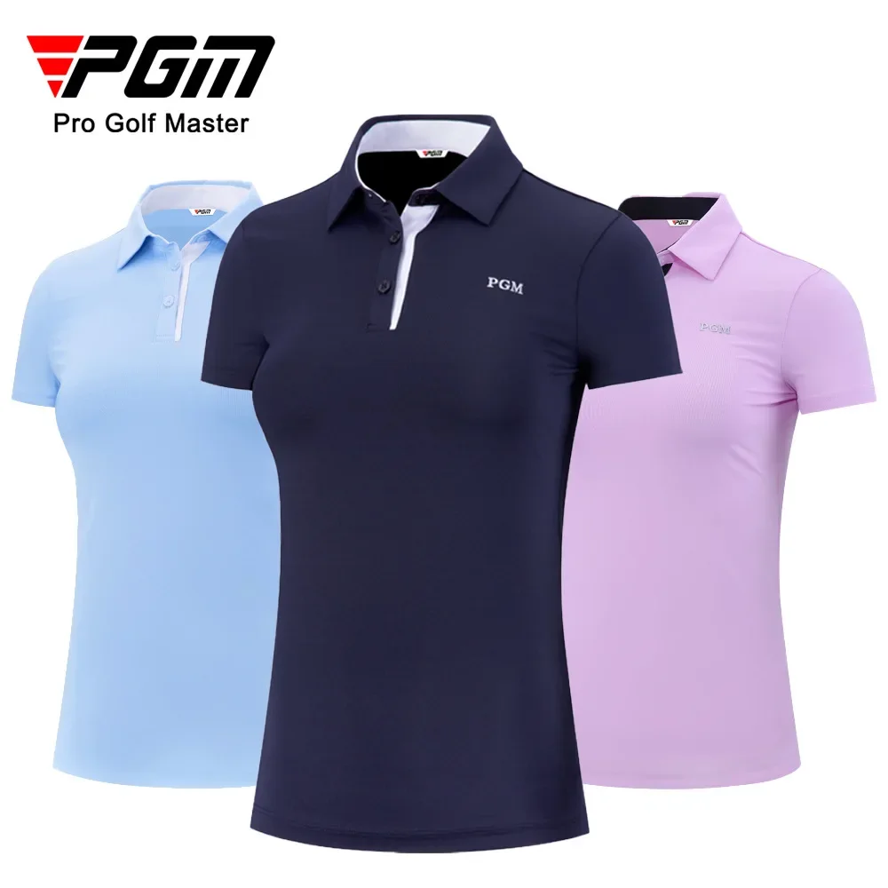 PGM Summer Women Golf Short-Sleeved T Shirt Ladies Shirts Sports Slim Clothes Quick-Dry Breathable Golf Tennis Clothing YF486