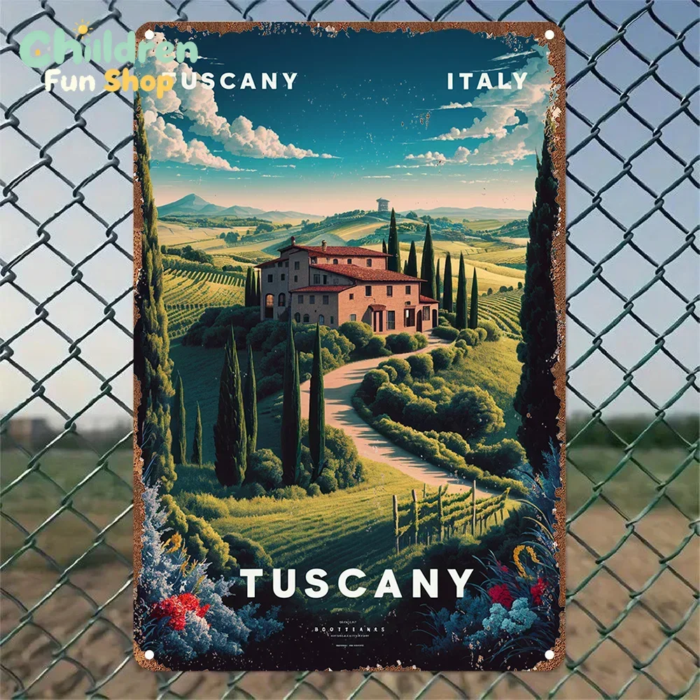 Room Decor Vintage Tuscany Italy Metal Tin Sign, Rustic Aluminum Wall Art Poster, Waterproof Dustproof Durable Easy-to-Hang D