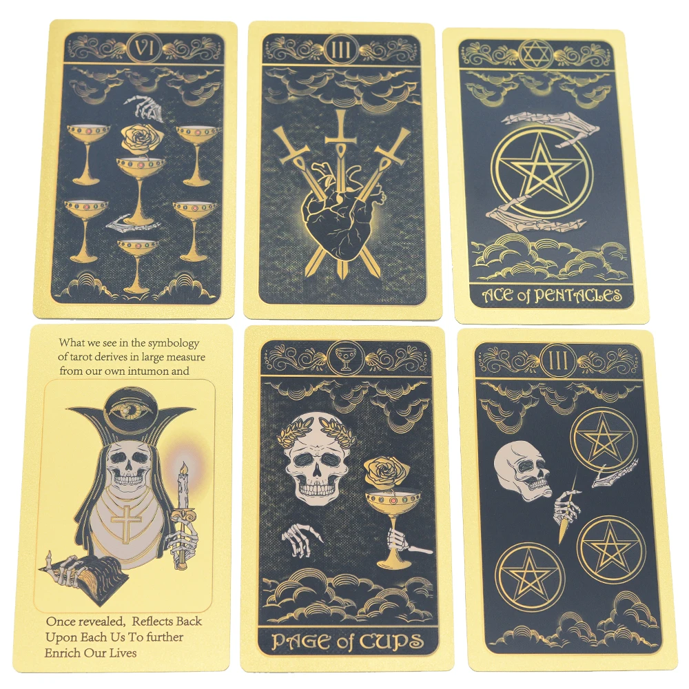 New Mysterious Skull Gold Foil Tarot PVC Desktop Game Color Divination Card Gift Box Set Bronzing Waterproof Deluxe Paper Manual