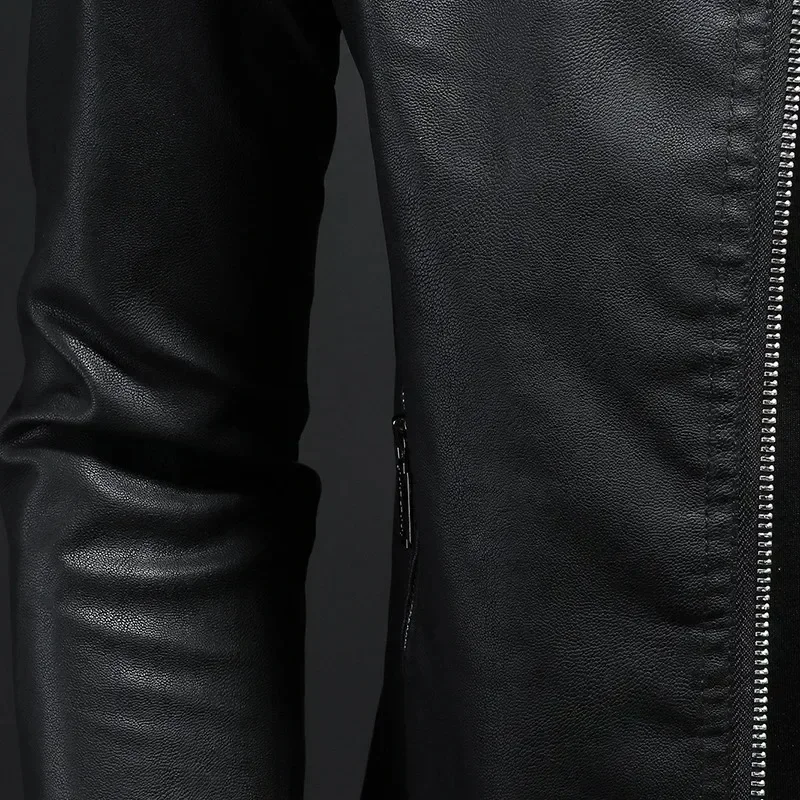 NEUE Frühlings-Motorradjacke aus PU-Leder für Herren, Lederjacke mit Stehkragen, lässiger Windbreaker, trendige Herrenbekleidung – Detail 11