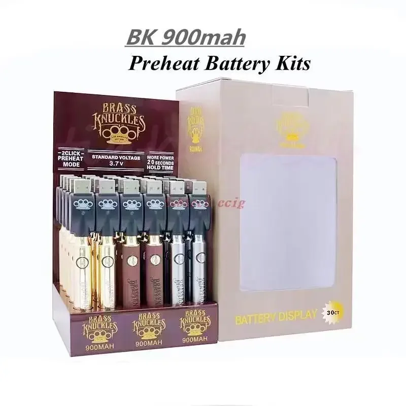 

30 шт./кор. дисплей BK 900 мАч, комплекты батарей для предварительного нагрева, батареи с регулируемым напряжением, USB-зарядные устройства для картриджей с резьбой 510