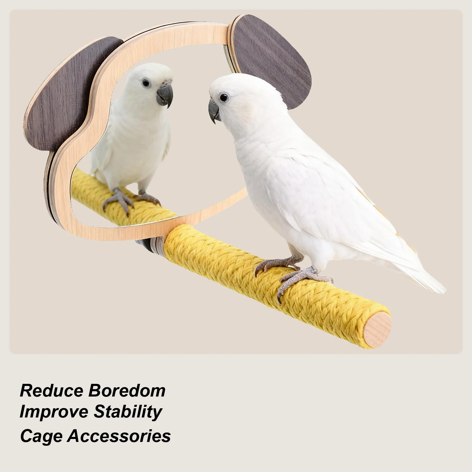 Parrot Perch Cage Accessories With Puppy Ear Mirror Parrot Perch Stand For Play Area Boredom Prevention Mental Stimulation