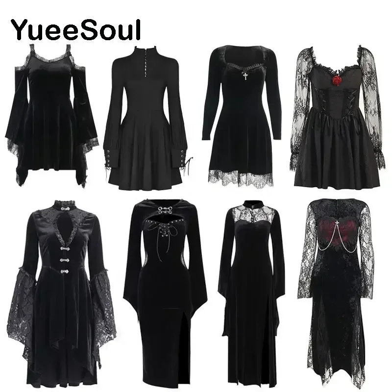 

Halloween Gothic Women Dress Long Sleeve High Waist Dresses 2024 New Goth Aesthetic 90s Egirl Sexy Slim Party Club Dress