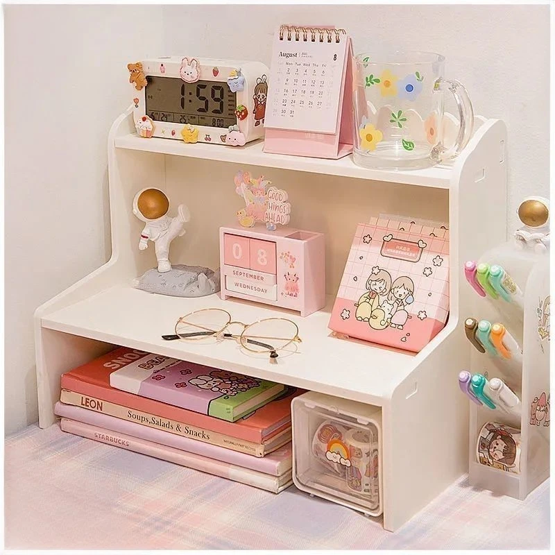 Ins Desk Shelf Organizers Dormitory Desktop Double Trapezoidal Storage Box Diy Raised Storage Rack Desk office Organizer