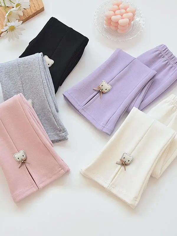 女の子用ミッドシルク純綿ハイウエスト伸縮性ロングパンツ秋の新作おしゃれで多用途な子供用ズボン