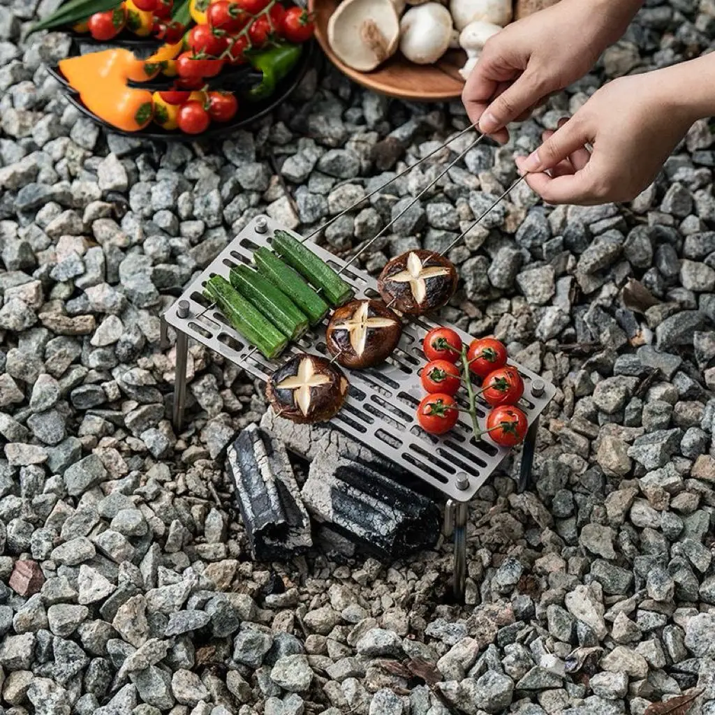 Portable Mini Stainless Steel BBQ Grill Folding Charcoal Rack For Outdoor Camping Picnic Backyard Cooking Vegetables Meat Fish