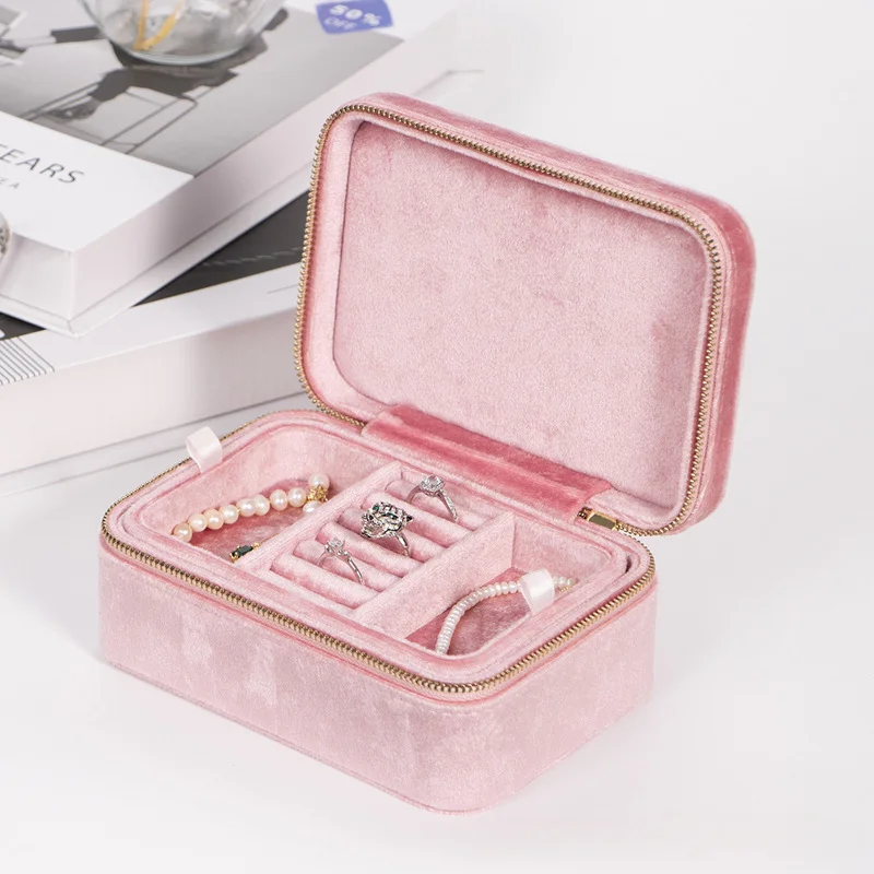 

Flannel Container Jewelry Box Wholesale Double-layer Storage Box Little Girl Princess Portable Jewelry Organizer Box