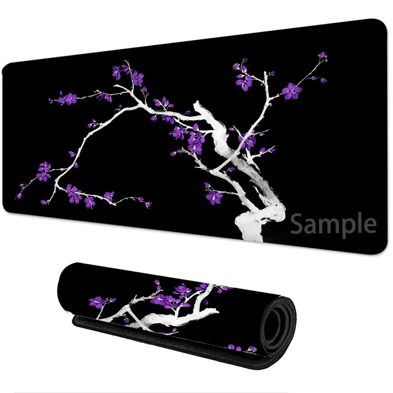 Purple Cherry Blossoms Rubber Mouse Pad Sakura Art Gaming Mats Non-slip Rubber Base Large Desk Mat Pads for Game & Office Room