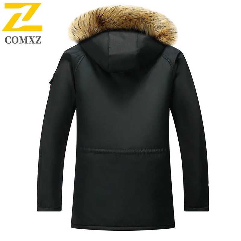 COMXZ 2025 New Men's Winter Mid-Long Cotton Jacket Korean Style Hooded Slim-Fit Thickened Warm Outerwear outdoor Street Dates​