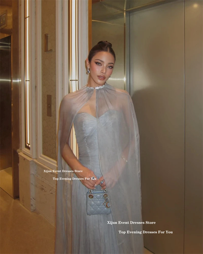 Xijun 우아한 쉬폰 롱 이브닝 드레스 스윗하트 A라인 케이프 프롬 드레스 플리츠 사우디아라비아 정장 프롬 가운 맞춤 제작