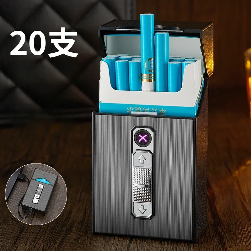 

Electric Cigarette Case With Lighter Windproof Arc Lighter Case Smoking Lighters Box USB Rechargeable 20 Cigarettes Cases Gift