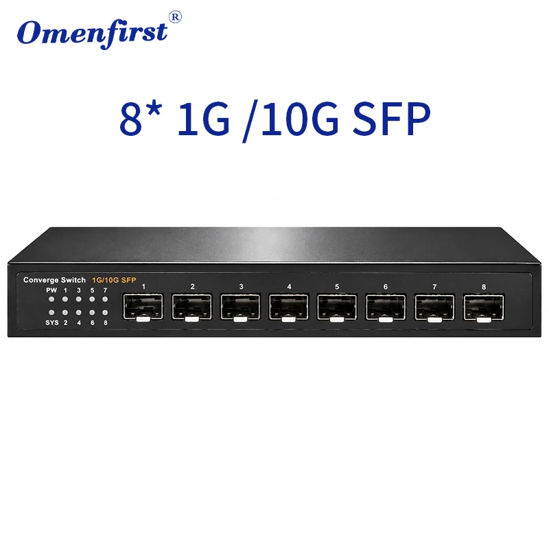 8 Port 10G SFP+ Switch Unmanaged 10Gbps Multi-Gigabit Fiber Network Switch Desktop Fanless Metal Case Support 1G/10G