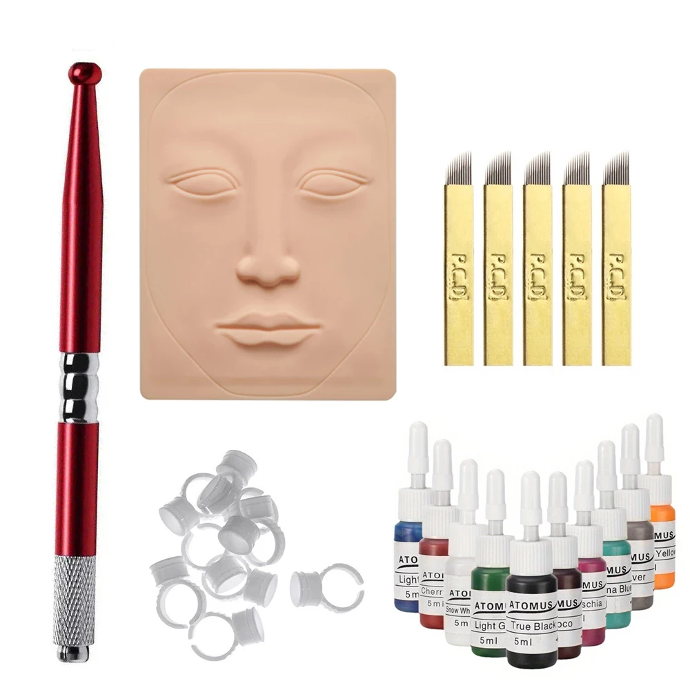 Permanent Makeup Set Microblading Tattoo Manual Tattoo Blade Pen Practice Needle Tattoo Pigment Ring Practice Skin Body Art