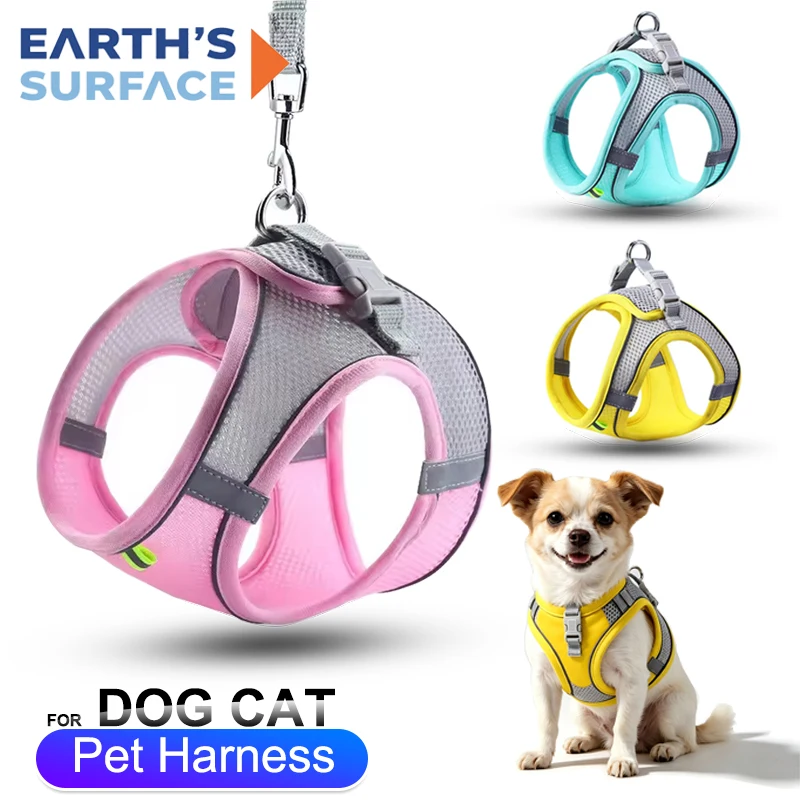 Reflective Dog Cat Harness Vest Breathable Soft Mesh Adjustable Safety Walking Harness Comfort Padded Pet Harness for Small Dog
