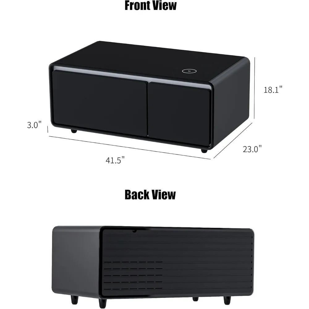 Smart Coffee Table with Built in Fridge, 10W Wireless Charging, USB Chargers and 110V Outlet, 23