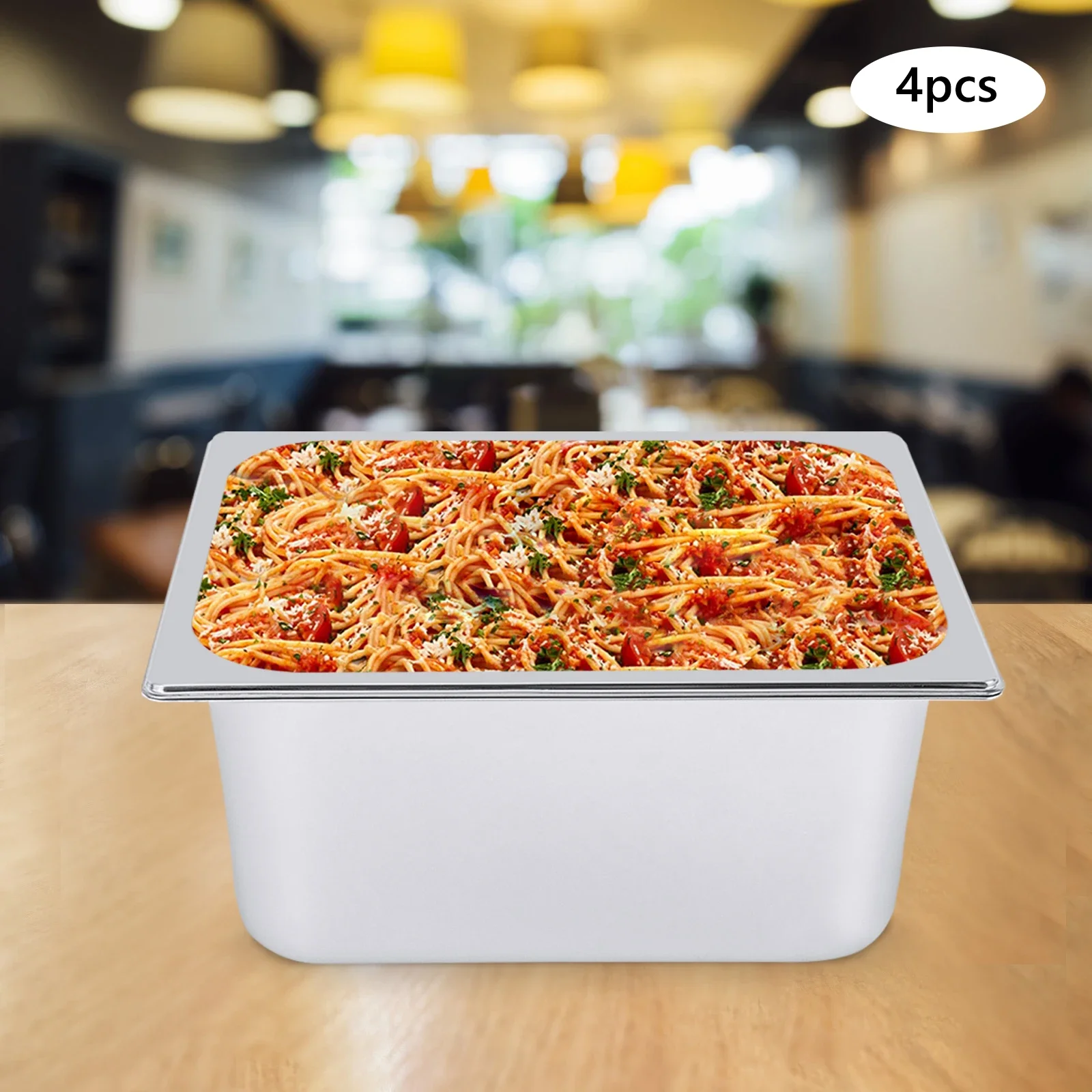 4個パック 6インチ深さ 1/2サイズ スチームテーブルパン 蓋付き ホテルフードパン ステンレススチール