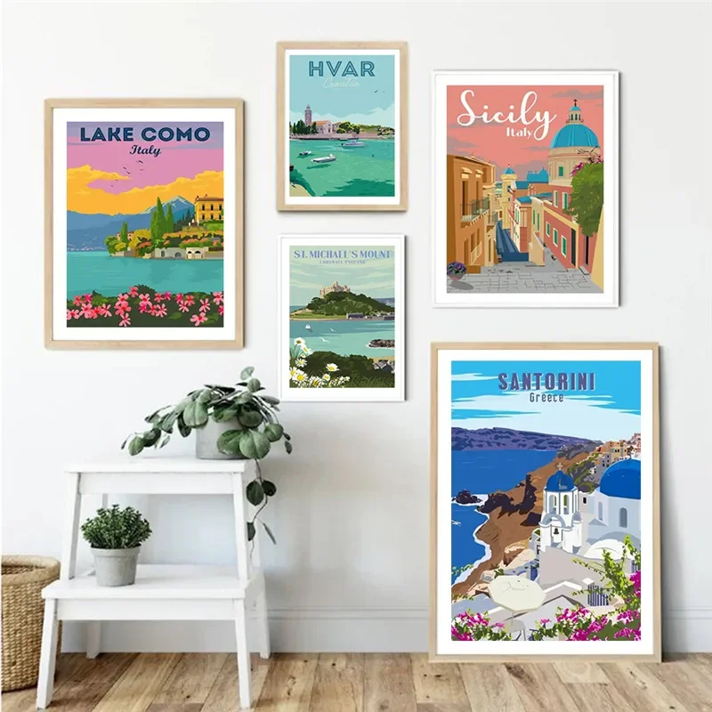 Spain Amalfi Coast Santorini French Riviera Italy Print Art Canvas Poster For Living Room Decoration Home Wall Picture